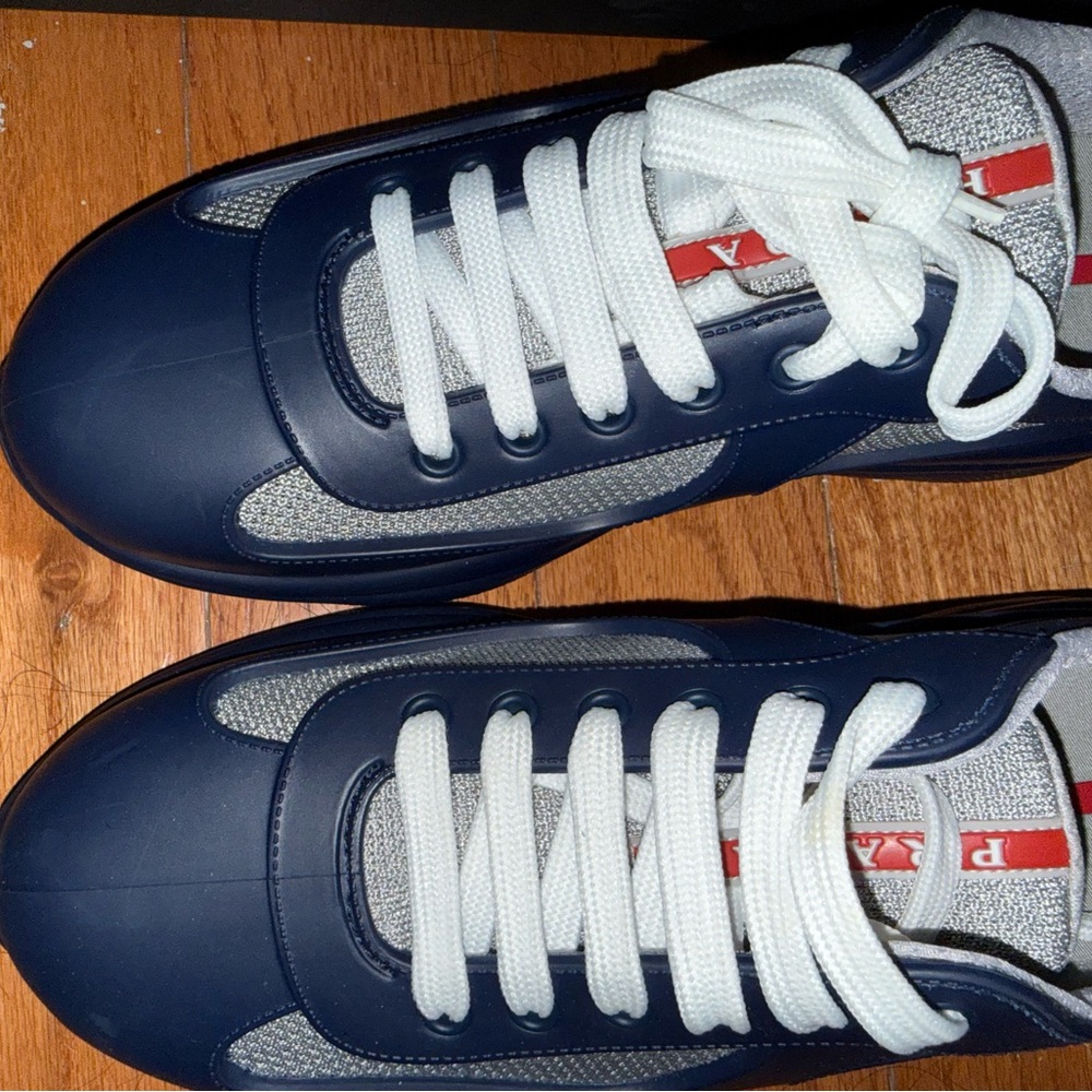 Prada Navy Blue and White Men's Athletic Sneakers